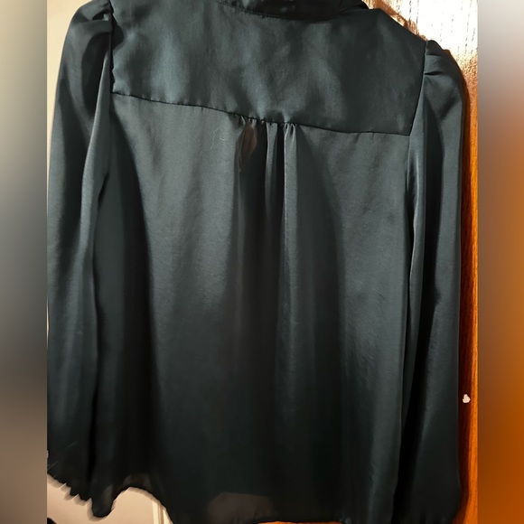 LOFT Petite Satin Emerald Green Long Sleeve Blouse - Picture 2 of 4